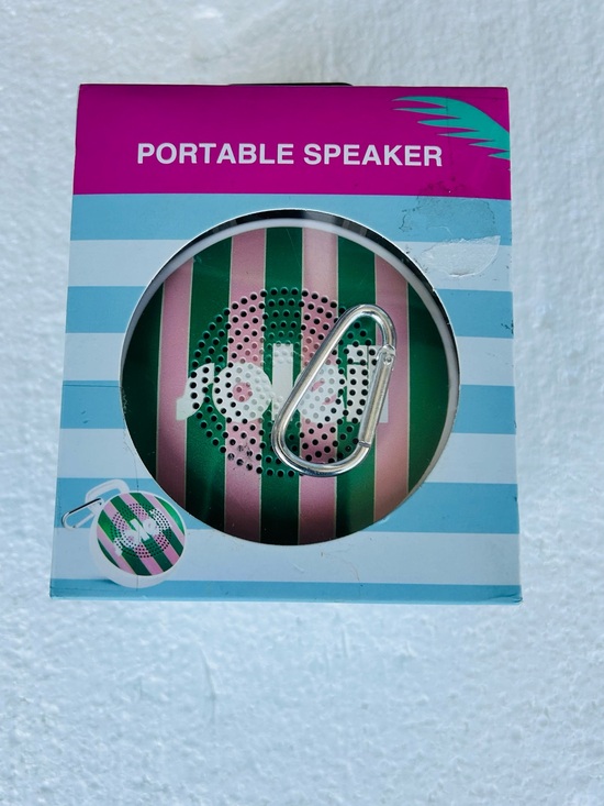 Other - Giveaway Portable Speaker - Green & Pink Striped Wireless Speaker with Carabiner